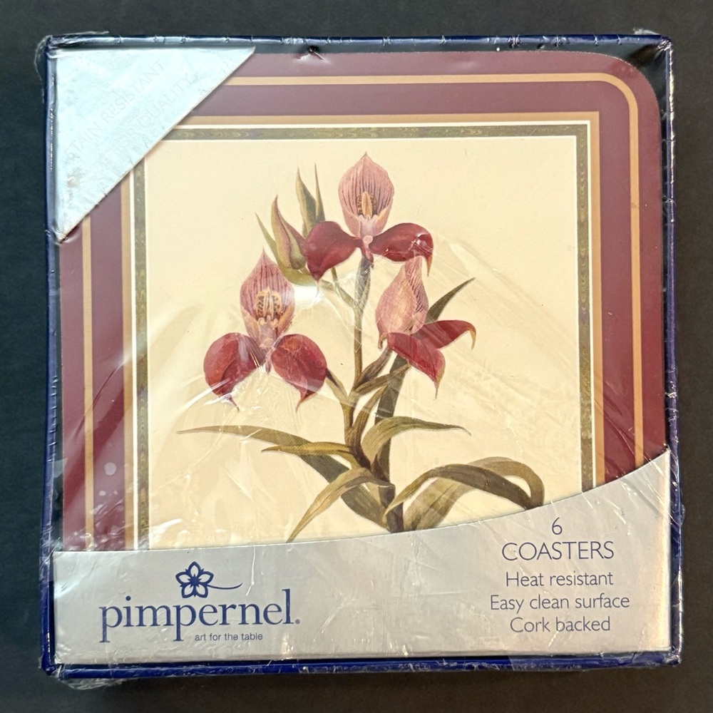Pimpernel Royal Horticultural Society Botanical Burgundy Orchid Coasters Set
